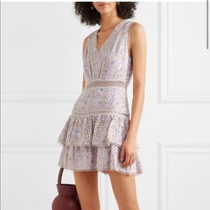 Alice + Olivia Tonie Tiered Floral Mini Dress Purple Women's 0 Eyelet Lace